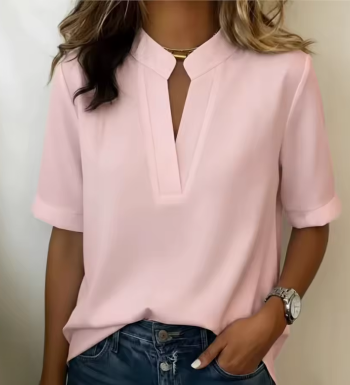 Lara-Nueva Blusa Casual de Verano con Cuello en V y Manga Corta