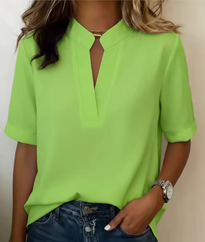 Lara-Nueva Blusa Casual de Verano con Cuello en V y Manga Corta