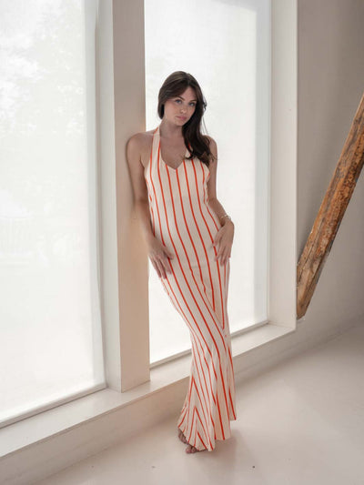 Ophelia striped maxi dress - Beige/Orange