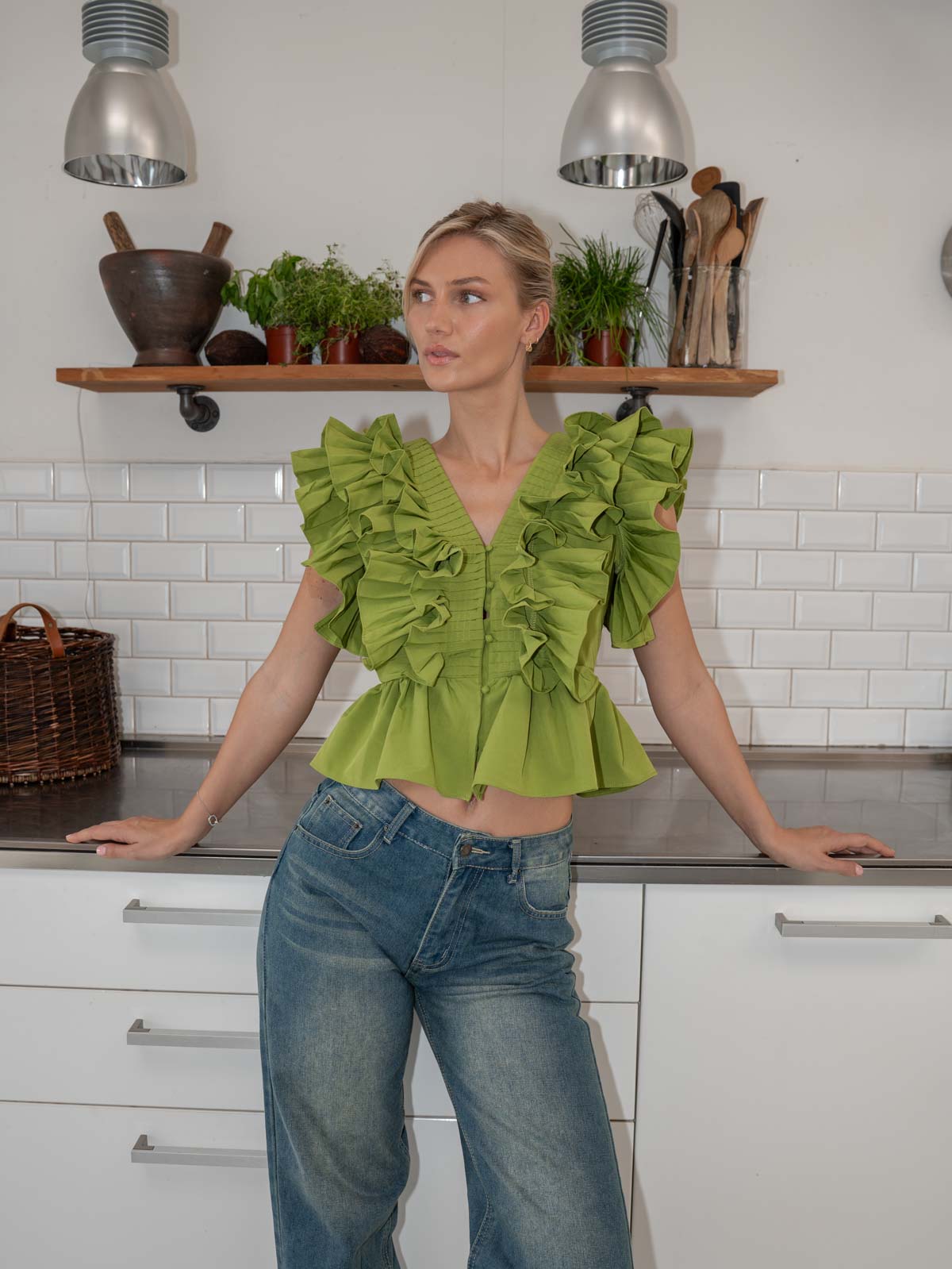 Lia ruffle top - Green