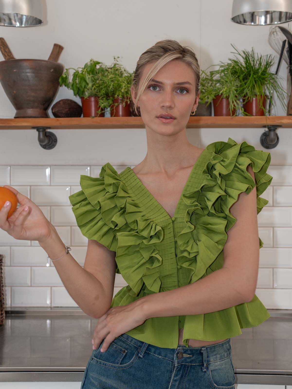 Lia ruffle top - Green