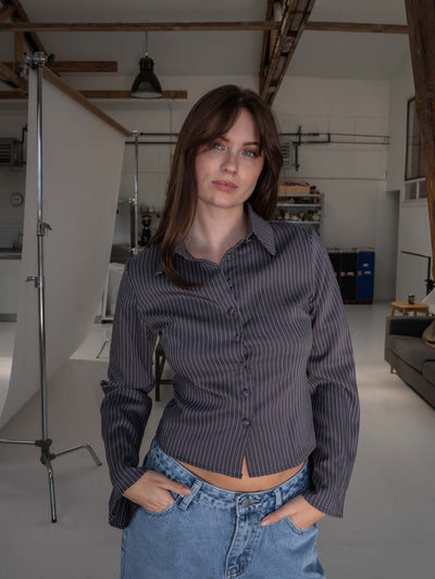Alicia fitted shirt - Grey/Black