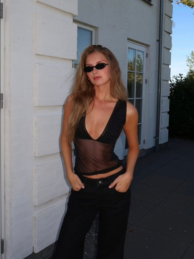 Francesca Rivet V-Neck top - Black
