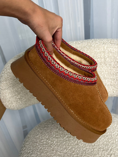 Tora platform teddy shoe - Brown/Red