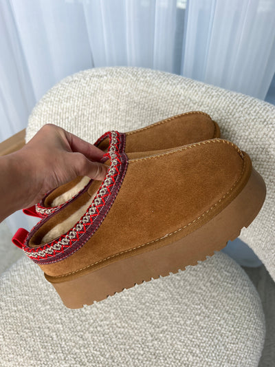Tora platform teddy shoe - Brown/Red
