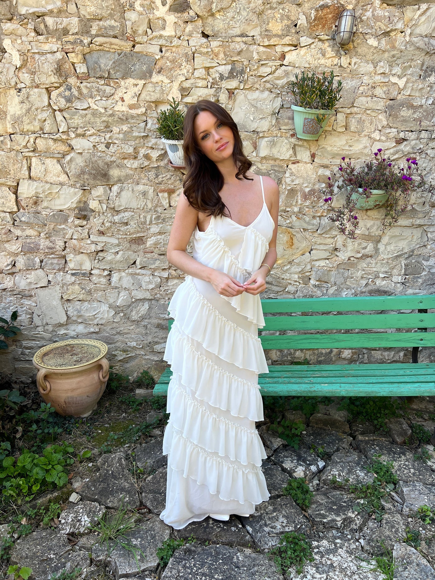Rie maxi ruffle dress - White