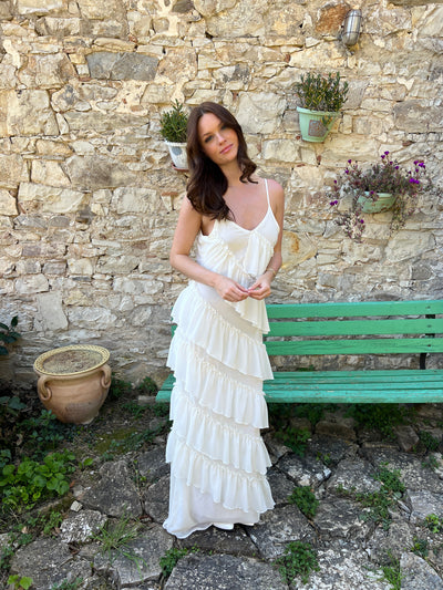 Rie maxi ruffle dress - White