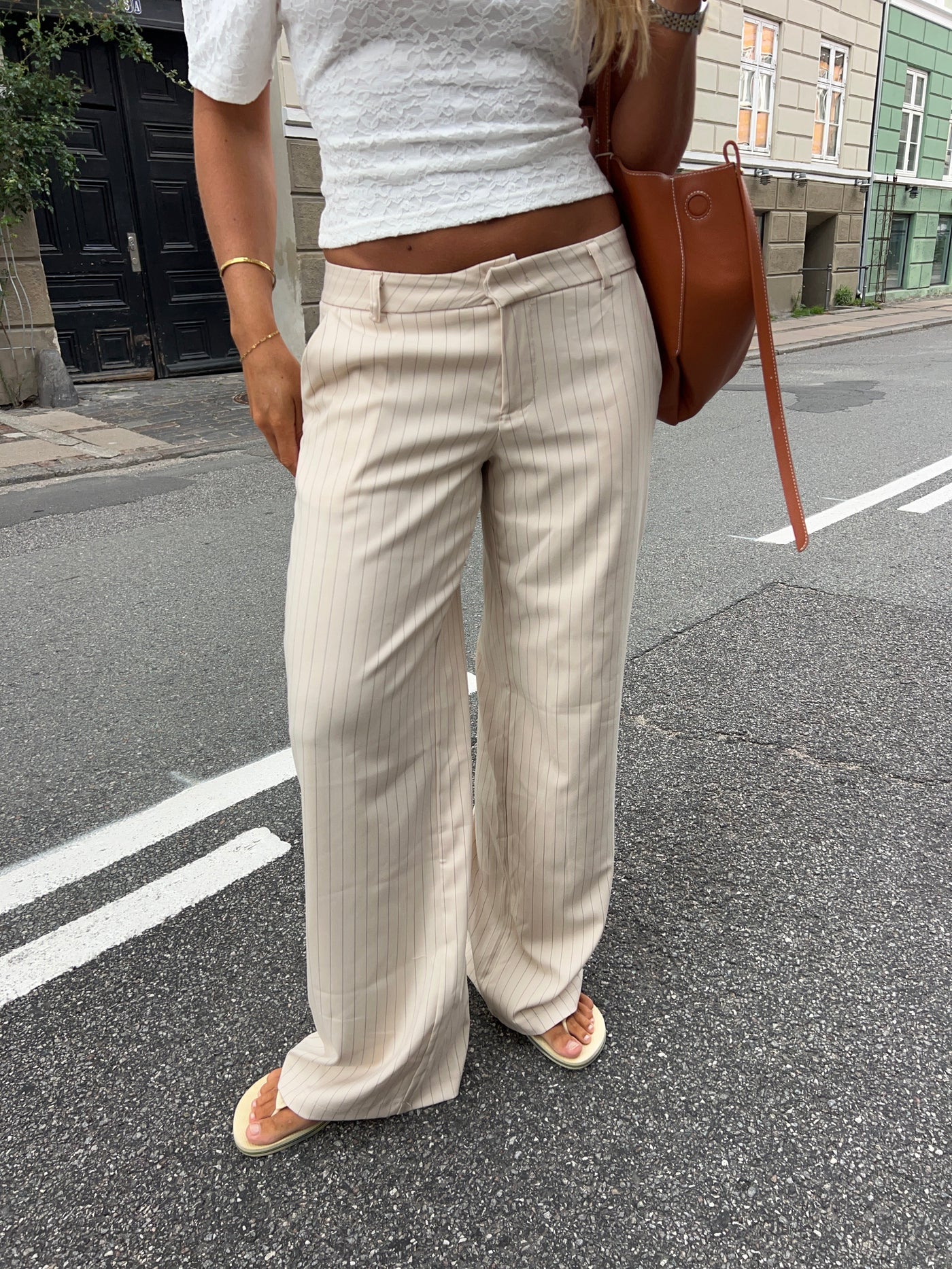 Valentina striped suit pants - Cream white/Grey