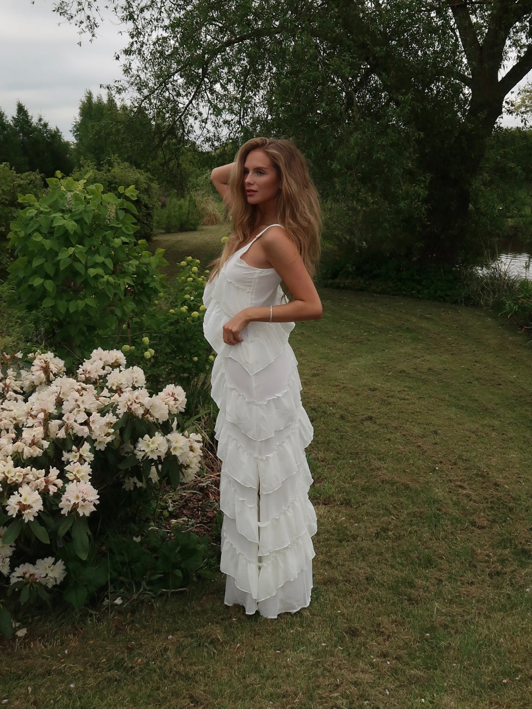 Rie maxi ruffle dress - White