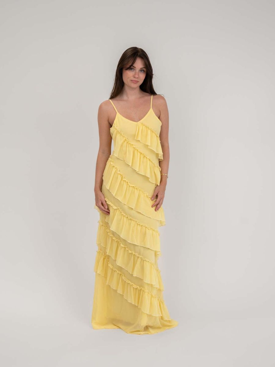 Rie maxi ruffle dress - Light yellow