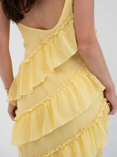 Rie maxi ruffle dress - Light yellow