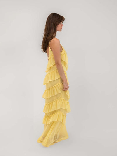 Rie maxi ruffle dress - Light yellow