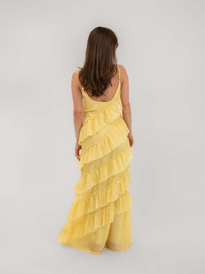 Rie maxi ruffle dress - Light yellow